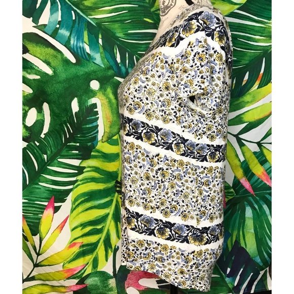 Lucky Brand Women's Small Blue Yellow White Spring Summer Floral T Shirt - Picture 3 of 8